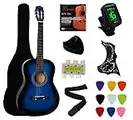 YMC 38" Blue Beginner Acoustic Guitar Starter Package Student Guitar with Gig Bag,Strap, 3 thickness 9 Picks,2 Pickguards,Pick Holder, Extra Strings, Electronic Tuner -Blue