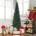 DORTALA 9FT Christmas Tree, Premium PVC Needles, Artificial Pencil Christmas Tree, with Sturdy Metal Stand, Unlit Christmas Pine Tree, Branch Tips, Ideal for Home, Office, Shops, and Hotels, Green