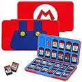 Rangement Jeux Switch pour Cartes de Jeu Nintendo Switch ou Cartes mémoire Micro SD,Compatible avec Nintendo Switch OLED/Switch/Switch Lite, Boîte de Rangement en Silicone avec 24 Fentes, Mario Rouge