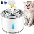 Fontaine à Eau pour Chat, Fontaine Chat 2.4L, Distributeur Eau pour Chat Silencieux avec 5 Filtre à Charbon Actif et Plateau en Acier Inoxydable, Veilleuse à LED