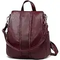 VASCHY Women Backpack, Fashion Anti Theft Ladies Backpack Purse Faux Leather Daypack 3 Ways to Carry Vintage School Rucksack Handbag Bag with Detachable Shoulder Strap for Travel Shopping (Burgundy)