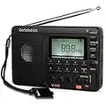 Retekess V115 Radio Portatile, AM FM SW Radio, Supporto USB AUX TF, Batteria Ricaricabile, Registrazione, Tempi del Sonno (Nero)