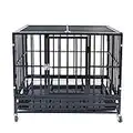 Heavy Duty Pet Dog Cage Strong Metal Crate Kennel Playpen w/Lockable 4 Wheels&Tray（36", Black
