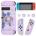 DLseego Coque Compatible avec Switch,Hard Étui de Protection Design Séparable avec 4 Capuchons de Thumbstick et 2 Protection écran, Anti-Rayures, Antichoc Housse de Protection pour Switch - Mauve