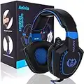 Spiel Kopfhörer PC Gaming Headset geräuschisolierende Over-Ear-Kopfhörer mit Mikrofon, Lautstärkeregler, Bass-Surround, weiche Memory-Ohrenschützer für Xbox One PS-4 PC Laptop Mac Handys Spiele (Blau)