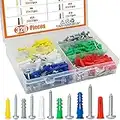 ISPINNER Plastic Drywall Anchors and Screws Assortment Kit, 320pcs Ribbed Anchors for Wall Hanging and Mounting