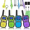 Wishouse Walkie Talkies for Kids Adults Rechargeable Long Range 4 Pack with 2 USB Chargers 12 Batteries,Family Walky Talky,Outdoor Camping Games Indoor Toys Birthday Xmas Gift for Boys Girls Children
