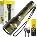 AMAFOX G8 - XENON Megabeam Hochleistungs- LED Taschenlampe Aufladbar - Militärgrün - Extrem Hell | Taktische Taschenlampe led mit USB C & 21700 Akku