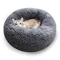 Puki Diary Cama Felpa para Gatos Perros, Cama para Mascotas Redonda Lavable, Fondo Antideslizante, Cama para Gatos Resistente Estrés，Adecuada para Gatos，Perros Pequeños.(50 cm, Gris Oscuro)