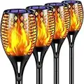 TomCare Solar Lights Upgraded, 43" Waterproof Flickering Flames 96 LED Torches Lights Outdoor Solar Landscape Decoration Lighting Auto On/Off Pathway Lights for Garden Patio Yard Halloween, Black(4)