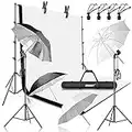 Emart 400W 5500K Daylight Umbrella Continuous Lighting Kit, 8.5x10ft Background Support System with 2 Muslin backdrops (Black and White) for Photo Studio Product, Portrait and Video Shoot Photography