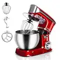 Techwood Stand Mixer Electric Mixer, 6-QT 400W High Power 6-Speed Food Mixer, Tilt-Head Kitchen Electric Dough Mixer with Stainless Steel Bowl, Dough Hook, Wire Whip and Beater, Red