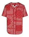 AIRNINE Men's Bandana Print Baseball Jersey Button Down Shirts (S to 5XL) (Bandana Red_J47, Large)