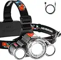 Soprut LED Headlamp Rechargeable, 6000 Lumen, Zoom & 90° Adjustable Head Lamp, HeadLamps for Adults, IPX4 Waterproof, Headlight for Outdoors, Camping, Running, Fishing, Cycling