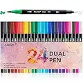 Dual Brush Markers for Adult Coloring Books, 24 Colored Journal Planner Pens Fine Point Marker for Art School Office Supplies Bullet Journaling Note Taking Drawing