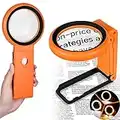 30X 40X Magnifying Glass with Light and Stand, Large Lighted Magnifying Glass 18 LED Illuminated Handheld Magnifier for Reading Close Work Coins Jewelry Macular Degeneration (Orange)