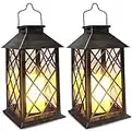 SHYMERY Solar Lantern,Outdoor Garden Hanging Lanterns,2 Pack 14 Inch Lasts 3X Longer 10 lumens Waterproof LED Flickering Flameless Candle Mission Lights for Table,Outdoor,Party Decorative