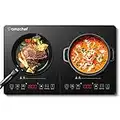 AMZCHEF Double Induction Hob, Induction Cooker with Portable Ultra-thin Body, Independent Control,10 Temperature, Multiple Power Levels, 2800W, 3-Hour Timer, Safety Lock