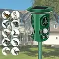 QMCAHCE Solar Bird Deterrent, 360° Ultrasonic Deterrent Dog Chaser, USB/Solar Powered Motion Detection Deterrent with LED Light, Waterproof Deterrent for Squirrels, Cat, Bird, Rabbit, Raccoon