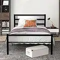 Catrimown Twin Bed Frame Heavy Duty Twin Platform Bed Frame with Headboard and Footboard Twin Size Bed Frames with Steel Slat Support Under Bed Storage Noise Free No Box Spring Needed, Black
