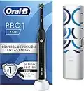 Oral-B Pro 1 750 Cepillo de Dientes Eléctrico con Mango Recargable, Cabezal y Estuche De Viaje, Diseñado Por Braun - Negro