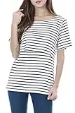 Smallshow Nursing Tops Women’s Maternity Short Sleeve Shirts Maternity Breastfeeding Clothes,White Stripe,M