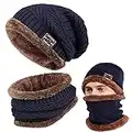 FCHITOP Cappello Uomo Invernale Berretto Uomo in Maglia con Sciarpa 2 Pezzi Cappello da Sci all'aperto e Set (Blu Scuro)