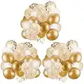 60 Pack Gold Balloons + Gold Confetti Balloons w/Ribbon | Balloons Gold | Gold Balloon | Gold Latex Balloons | Golden Balloons | White and Gold Balloons 12 inch | Clear Balloons with Gold Confetti |