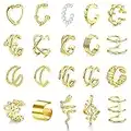 CASSIECA 20 Pcs Boucles D'oreilles pour Femmes Réglables Boucles D'oreilles Ensemble Acier Inoxydable Non-Piercing Cartilage Clip Sur Wrap Boucle D'oreille Ensemble