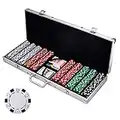 Poker Chip Set for Texas Hold’em, Blackjack, Gambling with Carrying Case, Cards, Buttons and 500 Dice Style 11.5 Gram Casino Chips by Trademark Poker,500 Piece Set