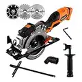 MINOVA Cordless Circular Saw, 20V 4-1/2''Handiness Mini Saw with 4.0 Ah Lithium Battery, Laser&Parallel Guide, 3 Multifunction Cutting Blades, adapt to wood, plastic, aluminum and other soft materials