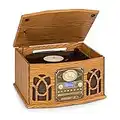 auna NR-620 Dab Equipo estéreo - Tocadiscos con 33 y 45 RPM, Lector de CD, Grabadora de Cassettes, Radio, Bluetooth, Puerto USB, Fácil de Grabar y Lee CD, CD-R/RW y MP3, Diseño de Madera, marrón