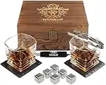 Gifts for Dad Fathers - Whiskey Glasses Set - 6 Stainless Steel Reusable Ice Cubes - Whisky Gifts for Men - Scotch Bourbon Glasses Set - Whisky Chilling Metal Cubes in Wooden Box - Bourbon Gifts Men