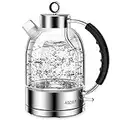 ASCOT Electric Kettle, Glass Electric Tea Kettle Gifts for Men/Women/Family 1.6L 1500W Borosilicate Glass Tea Heater, with Auto Shut-Off and Boil-Dry Protection (Silver)