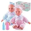 Prextex Baby Twin Dolls Set - 12-Inch Boy and Girl Soft Doll Set with Pink and Blue Toy Bottle - Best Gift for Toddlers and Girls