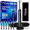 MySmile Electric Toothbrush for Adults, Rechargeable Sonic Electronic Toothbrush with 6 Brush Heads and Travel Case, 5 Modes 2 Mins Smart Timer, 48000VPM 10X Powerful than Manual Toothbrush (Black)