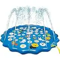 172cm/68" Splash Mat Sprinkler For Kids Water Toys For Kids Outdoor Water Play Mat Splash Pad For Dogs Kids Water Sprinkler Mat Anti Slip Splash Play Mat Sprinkler Pad Summer Garden (Alphabets)