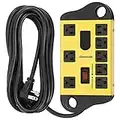 DEWENWILS 8-Outlet Metal Power Bar Surge Protector with 2 USB Ports,15 Ft Flat Plug Extension Cord, Heavy Duty Industrial Power Strip,15A Circuit Breaker, 1440Joules, Wall Mount, UL Listed