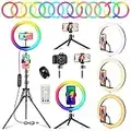 12" Ring Light avec 2 Trepied, 26 RVB Anneau Lumineux, 60" Plus Stable Trépied avec 2 Télécommande Intelligente, 10 Niveaux de Luminosité Modifieurs pour Youtube Selfie Vidéo Tiktok Flashs