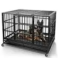 WOKEEN 48/38 Inch Heavy Duty Dog Crate Cage Kennel with Wheels, High Anxiety Indestructible Dog Crate, Sturdy Locks Design, Double Door and Removable Tray Design, Extra Large XL XXL Dog Crate.