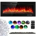 INMOZATA Electric Fire Wall Mounted Recessed Insert 40 50 60 inch Electric Fireplace with Touch Remote Control 9 LED Color Flame Effect Electric Fire Heater, Crystal and Log Set