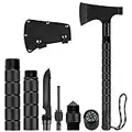 LIANTRAL Survial Camping Axe, Folding Multi-Tool Camp Hatchet with Nylon Sheath Whistle Compass, Black