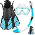 ZEEPORTE Mask Fin Snorkel Set, Travel Size Snorkeling Gear for Adults with Panoramic View Anti-Fog Mask, Trek Fins, Dry Top Snorkel and Gear Bag for Swimming Training, Snorkeling Kit Diving Packages