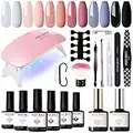 Modelones Gel Nail Kit Starter with Portable U V/LED Nail Lamp, 6 Colors White Pink Soak Off Gel Nail Polish Set, Mirror Top& Base Coat, Essential Manicure Tools, Nail Art Starter Kit for Beginner DIY