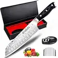 MOSFiATA 7" Super Sharp Chef Knife, Professional Cook Kitchen Knife Japanese Santoku Knives German High Carbon Stainless Steel EN1. 4116 with Finger Guard, Knife Sharpener, Micarta Handle and Gift Box