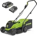 Greenworks GD24LM33K2 Tondeuse à Gazon Sans Fil avec Moteur Sans Brosse pour Petites Pelouses Jusqu'à 140m², Largeur de Coupe 33 cm, Sac de 30L, INCLUS Batterie 24V 2Ah et Chargeur, Garantie 3 Ans