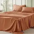 Bedsure Queen Sheet Set - Soft 1800 Sheets for Queen Size Bed, 4 Pieces Hotel Luxury Burnt Orange Queen Sheets, Easy Care Polyester Microfiber Cooling Bed Sheet Set