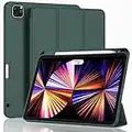 ZryXal New iPad Pro 11 Inch Case 2022(4th Gen)/2021(3rd Gen)/2020(2nd Gen) with Pencil Holder,Smart iPad Case [Support Touch ID and Auto Wake/Sleep] with Auto 2nd Gen Pencil Charging (Midnight Green)