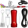 Upgraded Portable Airbrush Kit with Compressor 30PSI Mini Cordless Airbrush Gun Kit with Air Hose Rechargeable Handheld Airbrush Set for Cake Decor, Art, Makeup, Nail, Model Painting(Red)