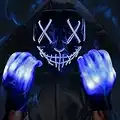 Max Fun Halloween Mask Glowing Gloves Led Light up Masks for Halloween Costume Cosplay Party Led Light Up Scary Masks with 3 Lighting Modes Hacker Cosplay Lighted Face Masks for Halloween Parties Masquerade Party(Blue)